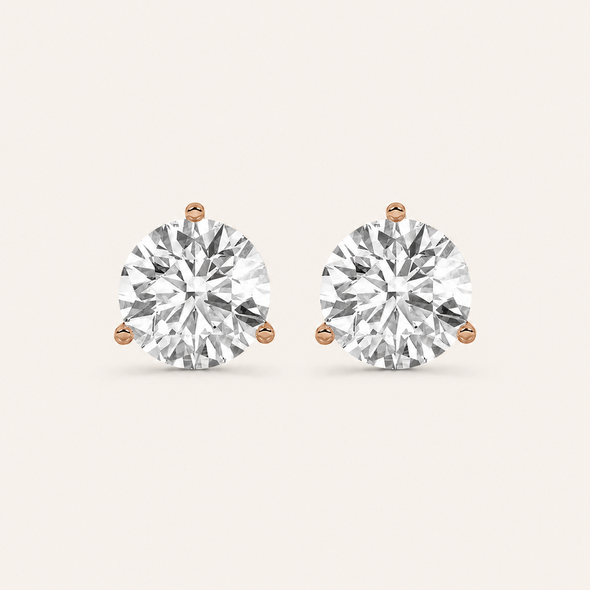4CT Round Cut Lab Grown Diamond Three-Prong Martini Stud Earrings