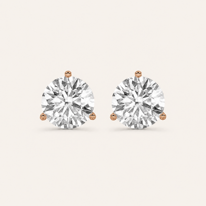 5CT Round Cut Lab Grown Diamond Three-Prong Martini Stud Earrings
