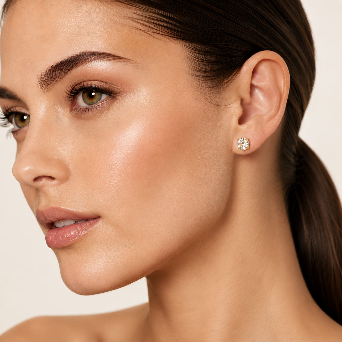 2CT Round Cut Lab Grown Diamond Three-Prong Martini Stud Earrings