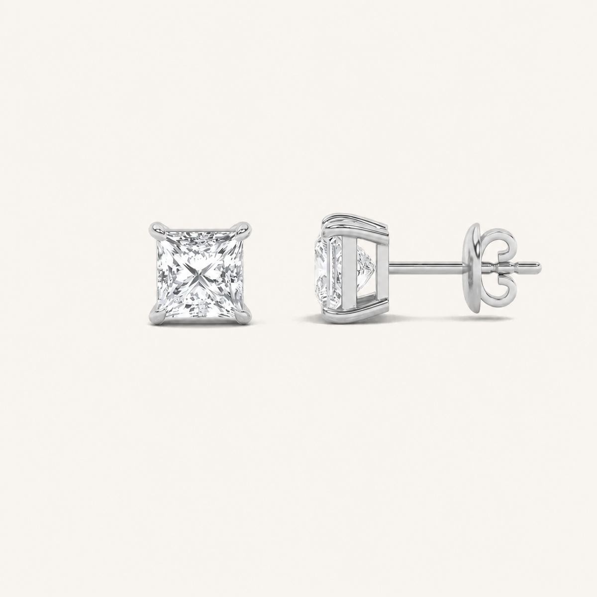 2CT Princess Cut Lab Grown Diamond Stud Earrings