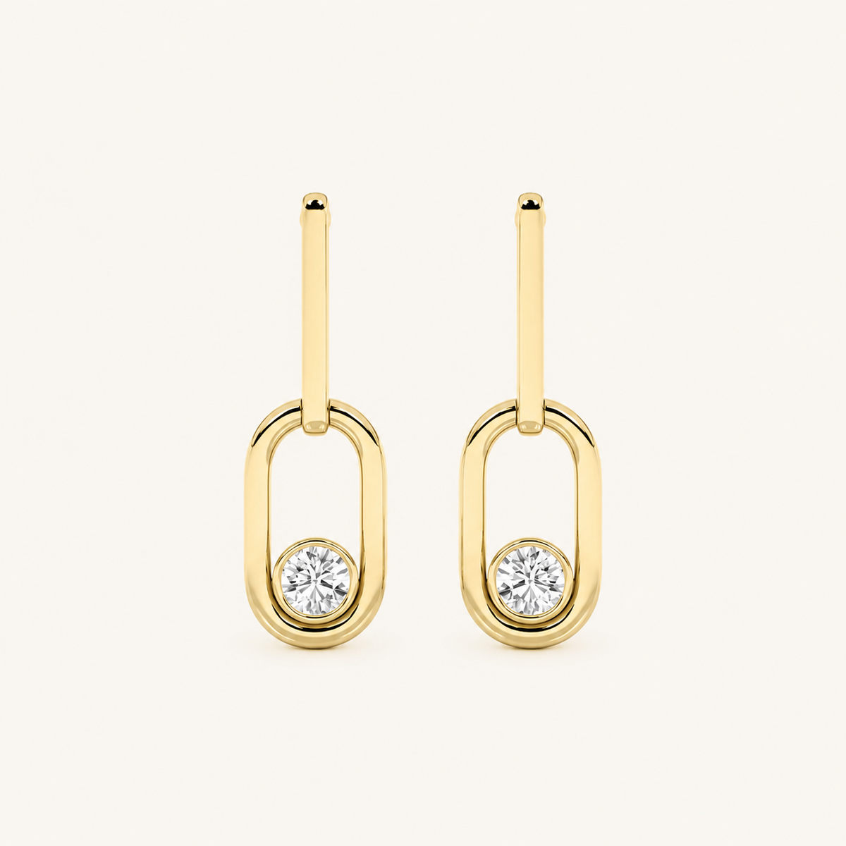 0.50CT Round Cut Lab Grown Diamond Bezel Set Paperclip Dangle Earrings