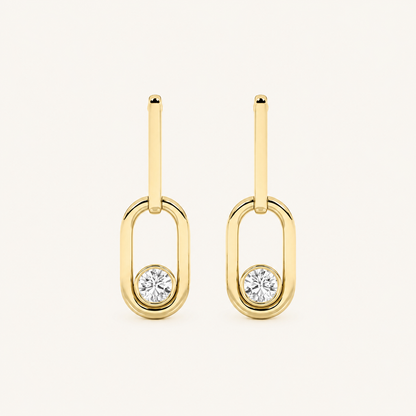0.50CT Round Cut Lab Grown Diamond Bezel Set Paperclip Dangle Earrings