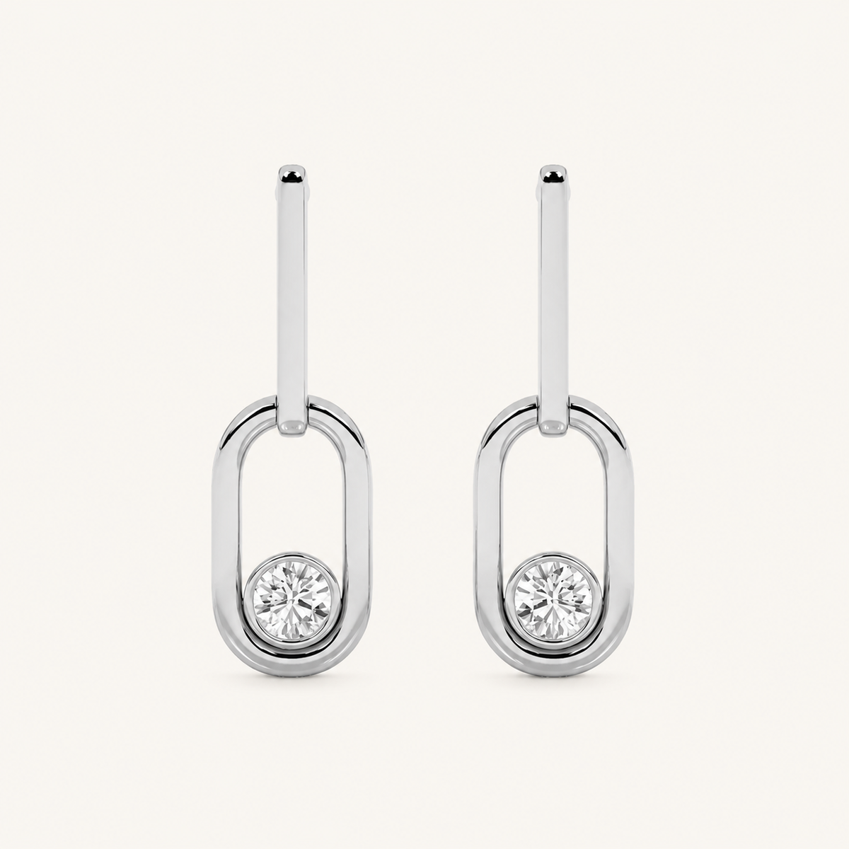 0.50CT Round Cut Lab Grown Diamond Bezel Set Paperclip Dangle Earrings