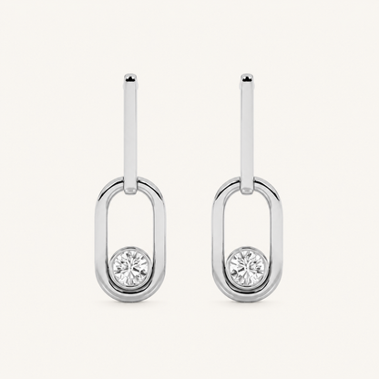 0.50CT Round Cut Lab Grown Diamond Bezel Set Paperclip Dangle Earrings
