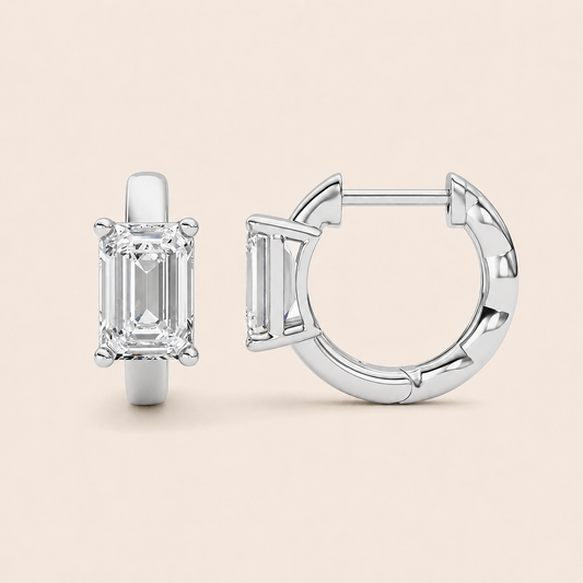 1CT Emerald Cut Lab Grown Diamond Huggie Earrings