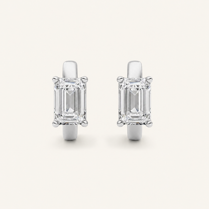 1CT Emerald Cut Lab Grown Diamond Huggie Earrings