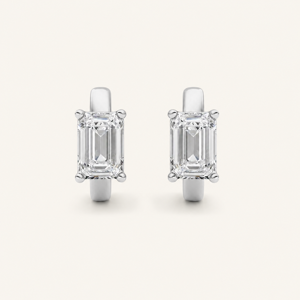 2CT Emerald Cut Lab Grown Diamond Huggie Earrings