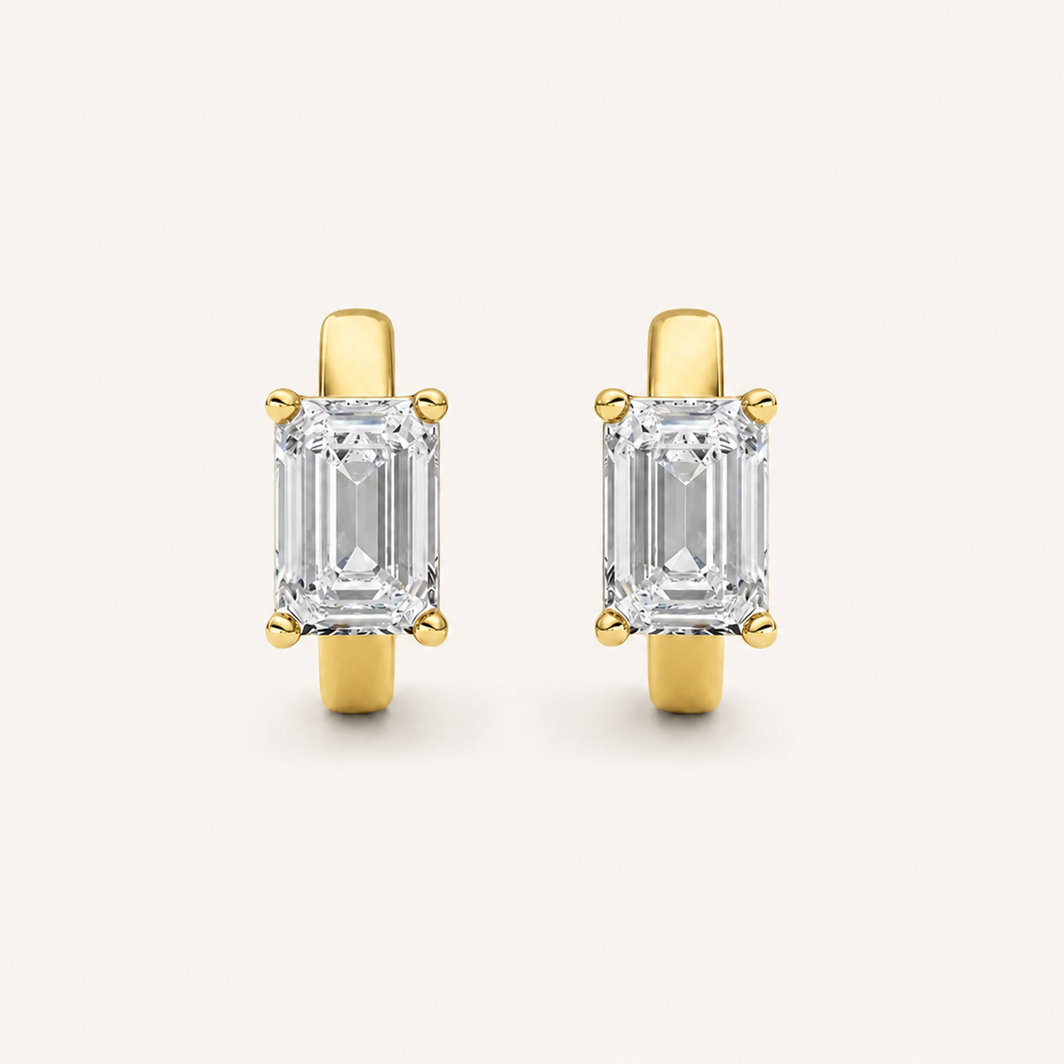 2CT Emerald Cut Lab Grown Diamond Huggie Earrings