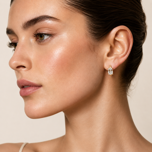 2CT Emerald Cut Lab Grown Diamond Huggie Earrings