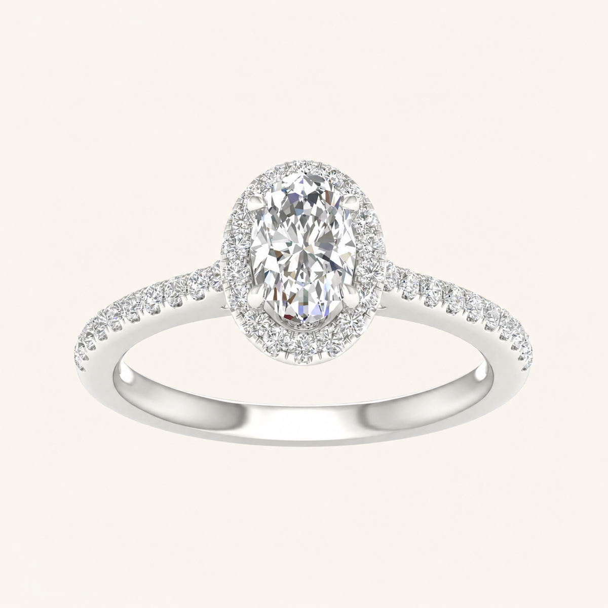 1CT Oval Cut Lab Grown Diamond Halo Side Stone Ring