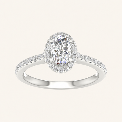 1CT Oval Cut Lab Grown Diamond Halo Side Stone Ring