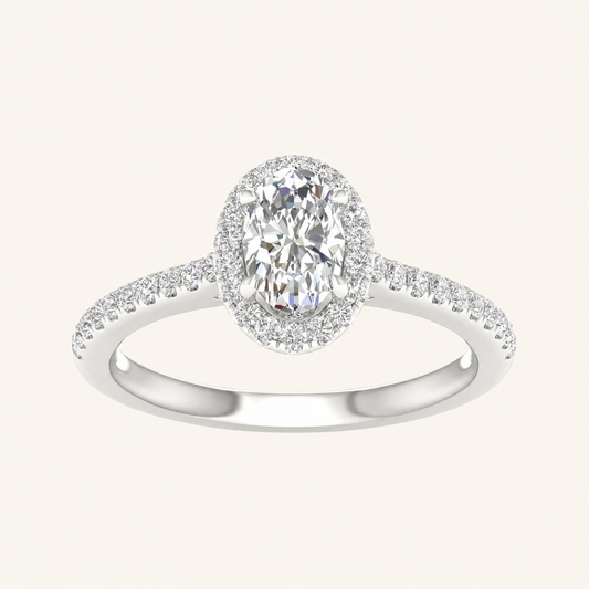 1CT Oval Cut Lab Grown Diamond Halo Side Stone Ring