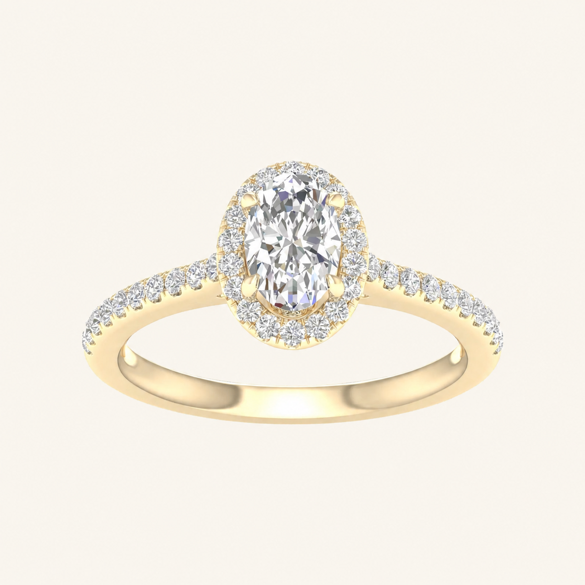 1CT Oval Cut Lab Grown Diamond Halo Side Stone Ring