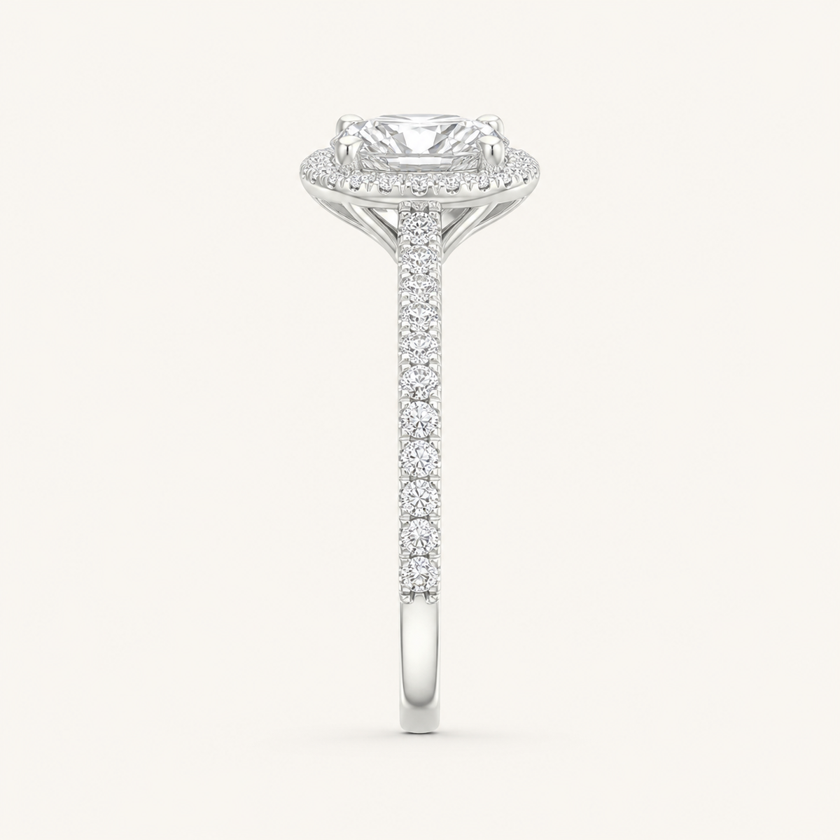 1CT Oval Cut Lab Grown Diamond Halo Side Stone Ring