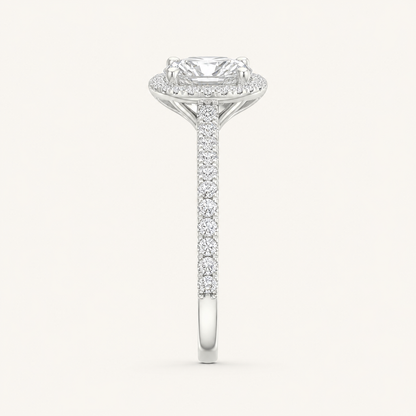 1CT Oval Cut Lab Grown Diamond Halo Side Stone Ring
