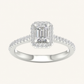1CT Emerald Cut Lab Grown Diamond Halo Side Stone Ring