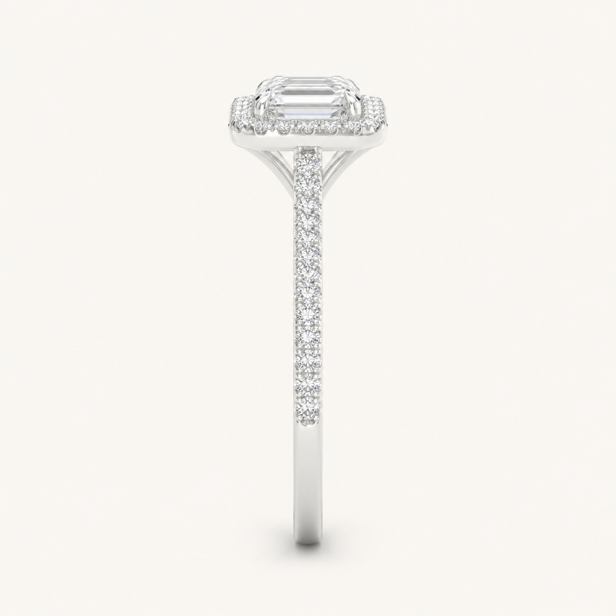 1CT Emerald Cut Lab Grown Diamond Halo Side Stone Ring