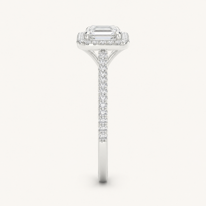 1CT Emerald Cut Lab Grown Diamond Halo Side Stone Ring