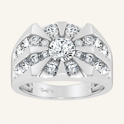 3CT Round Cut Certified Lab Grown Diamond Men's Cluster Ring