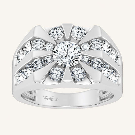 3CT Round Cut Certified Lab Grown Diamond Men's Cluster Ring