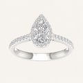 1CT Pear Cut Lab Grown Diamond Halo Side Stone Ring