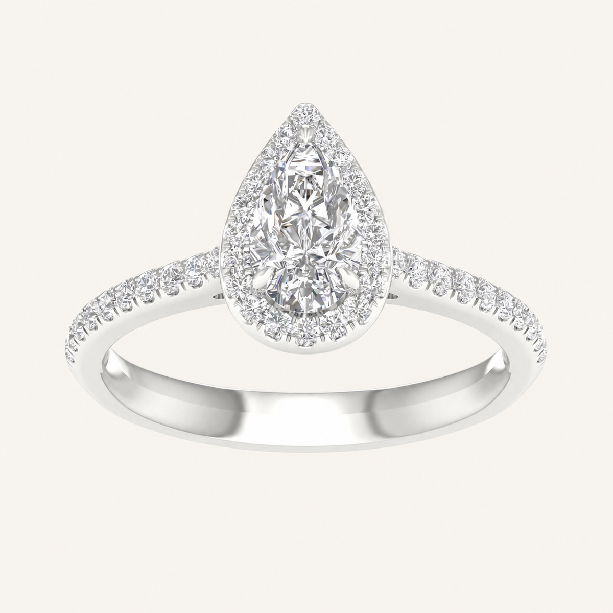1CT Pear Cut Lab Grown Diamond Halo Side Stone Ring