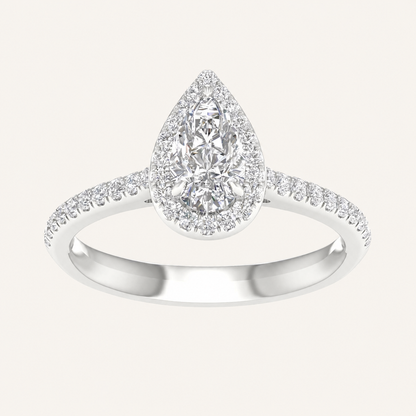 1CT Pear Cut Lab Grown Diamond Halo Side Stone Ring