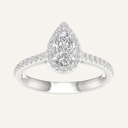 1CT Pear Cut Lab Grown Diamond Halo Side Stone Ring