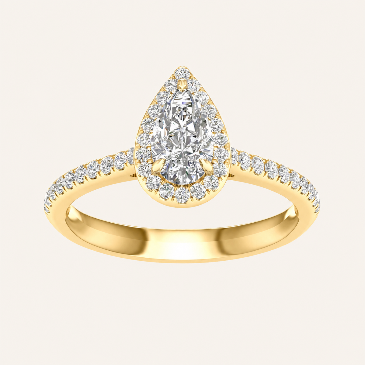 1CT Pear Cut Lab Grown Diamond Halo Side Stone Ring