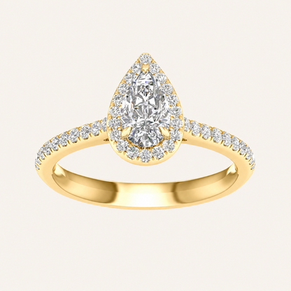 1CT Pear Cut Lab Grown Diamond Halo Side Stone Ring
