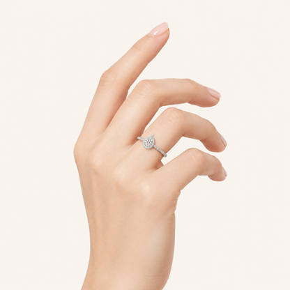 1CT Pear Cut Lab Grown Diamond Halo Side Stone Ring