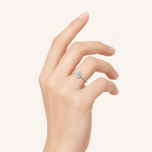 1CT Pear Cut Lab Grown Diamond Halo Side Stone Ring