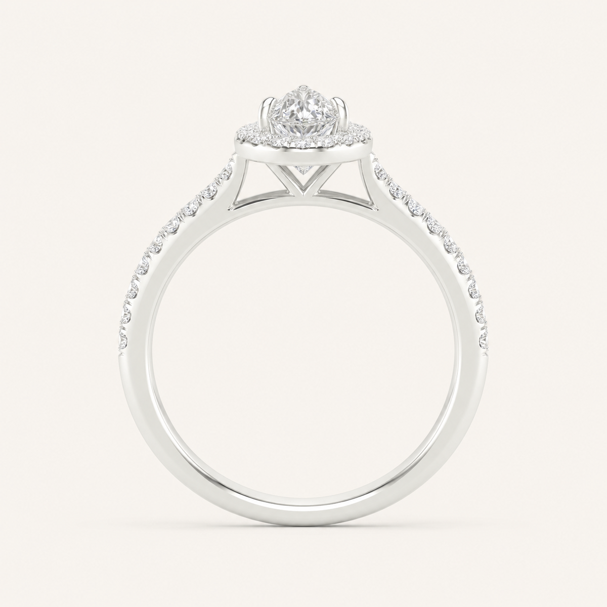 1CT Pear Cut Lab Grown Diamond Halo Side Stone Ring