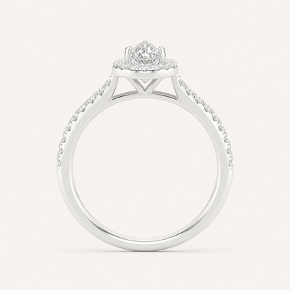1CT Pear Cut Lab Grown Diamond Halo Side Stone Ring