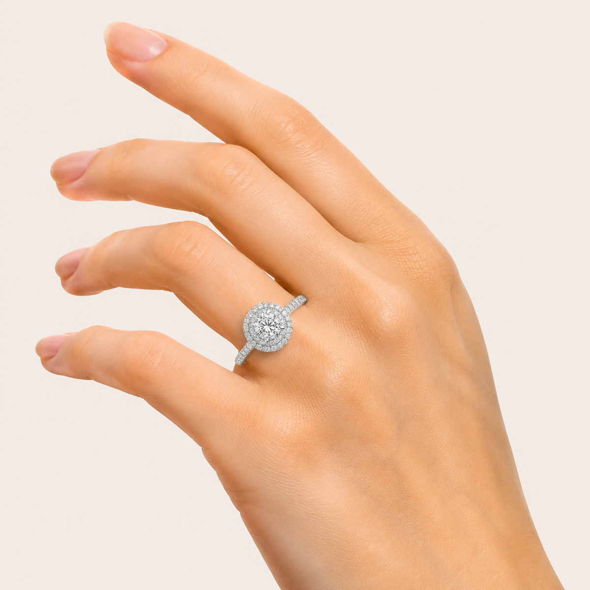 2CT Round CutLab Grown Diamond Double Halo Side Stone Ring