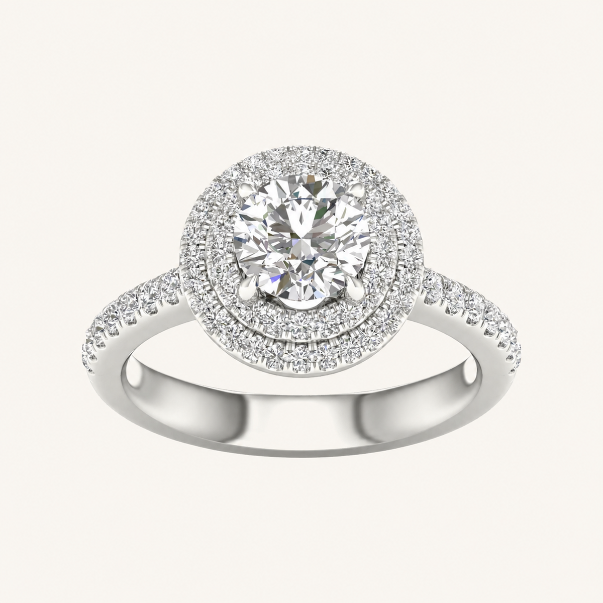 2CT Round CutLab Grown Diamond Double Halo Side Stone Ring