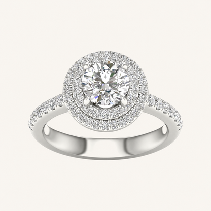 2CT Round CutLab Grown Diamond Double Halo Side Stone Ring