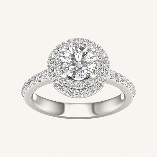 2CT Round CutLab Grown Diamond Double Halo Side Stone Ring
