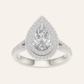 2CT Pear Cut Lab Grown Diamond Double Halo Side Stone Ring