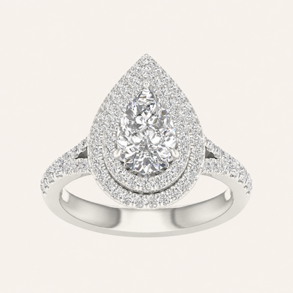 2CT Pear Cut Lab Grown Diamond Double Halo Side Stone Ring