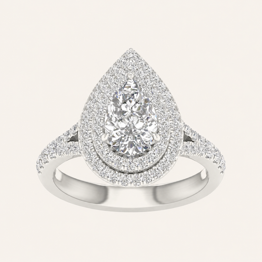 2CT Pear Cut Lab Grown Diamond Double Halo Side Stone Ring