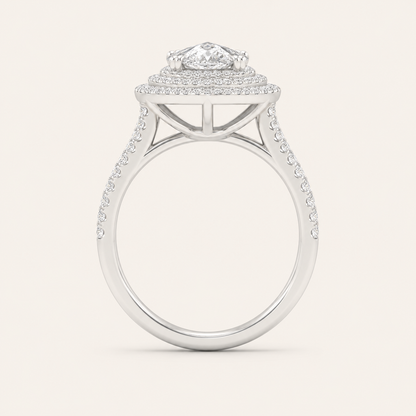 2CT Pear Cut Lab Grown Diamond Double Halo Side Stone Ring