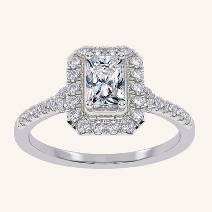 0.49CT Radiant Cut Lab Grown Diamond Halo Side Stone Ring