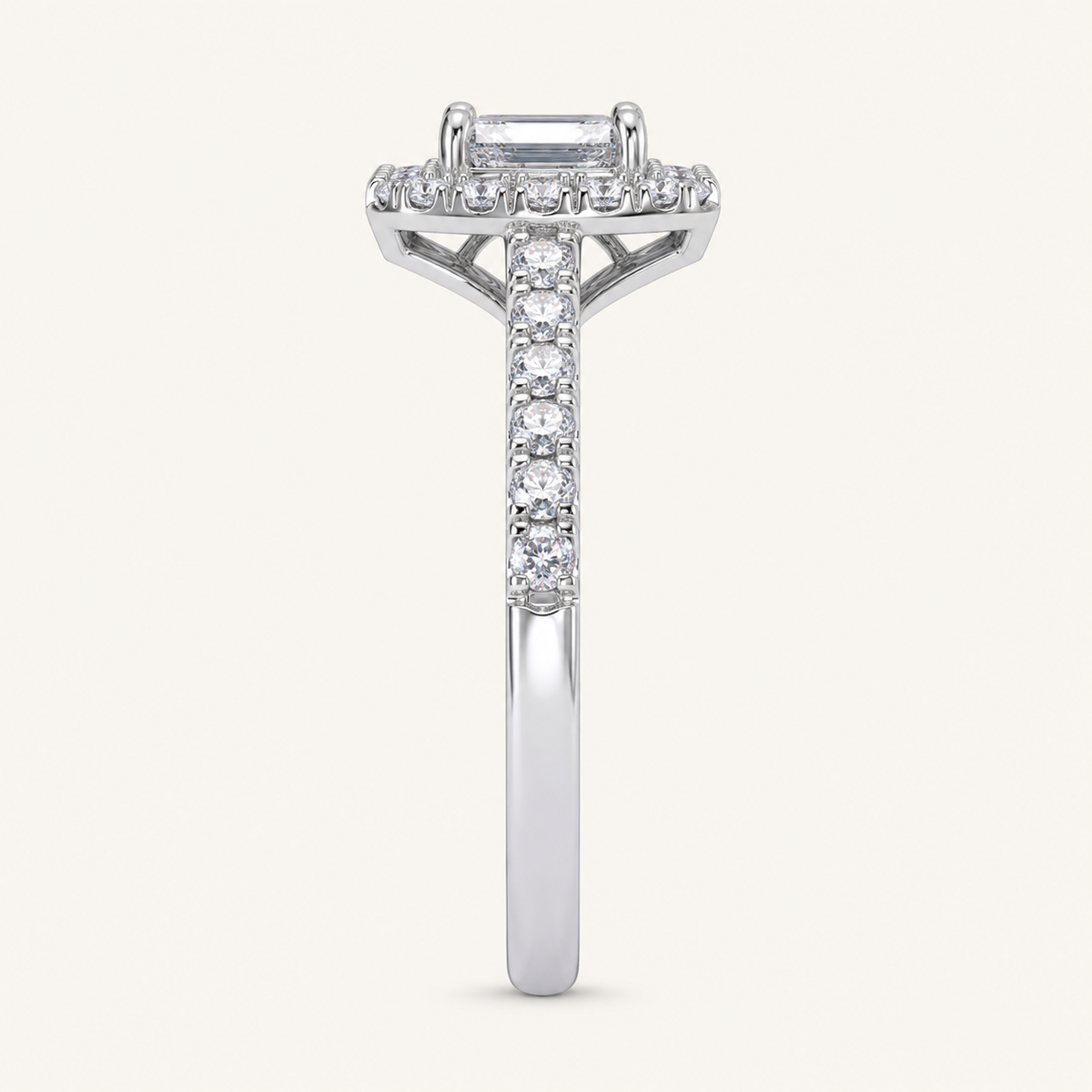 0.49CT Radiant Cut Lab Grown Diamond Halo Side Stone Ring