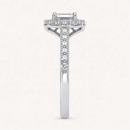 0.49CT Radiant Cut Lab Grown Diamond Halo Side Stone Ring