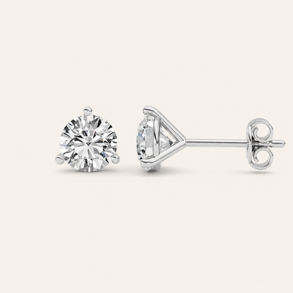 1.5CT Round Cut Lab Grown Diamond Three-Prong Martini Stud Earrings