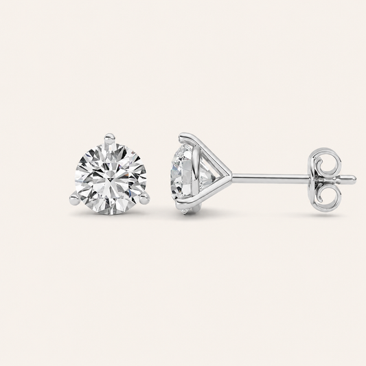 1.5CT Round Cut Lab Grown Diamond Three-Prong Martini Stud Earrings