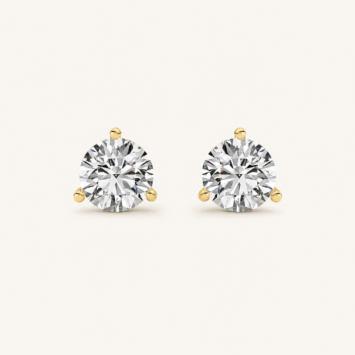 1.5CT Round Cut Lab Grown Diamond Three-Prong Martini Stud Earrings
