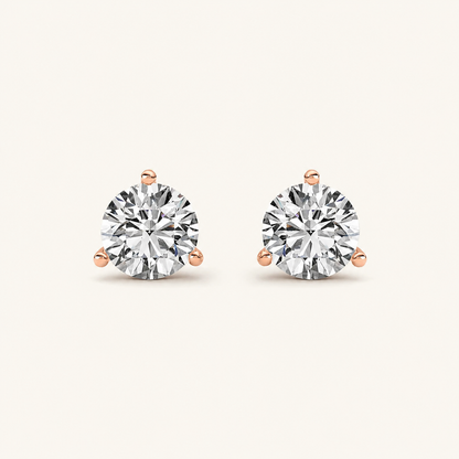 0.75CT Round Cut Lab Grown Diamond Three-Prong Martini Stud Earrings