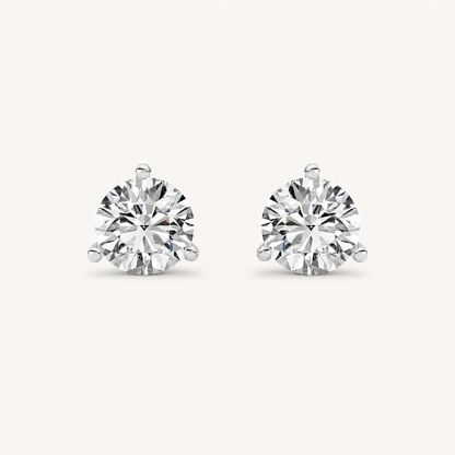 1.5CT Round Cut Lab Grown Diamond Three-Prong Martini Stud Earrings